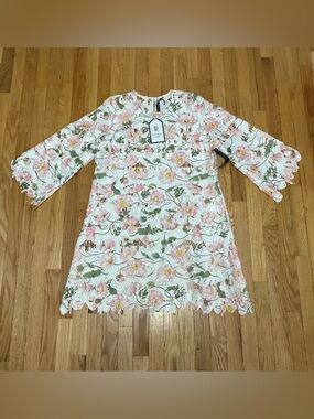 Duffield Lane Pink & White Floral Lace Midi Dress With Inner Slip